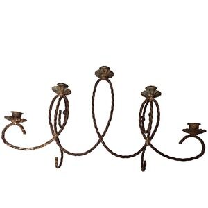 Vintage Wrought Iron Wall Candelabra 5 Light Twisted Metal Rusty Primitive 23in